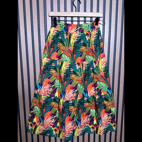 o.p.t Skirt XS Womens Multicolor Tiered Forrest Midi / Maxi Leafy Floral - Picture 2 of 6